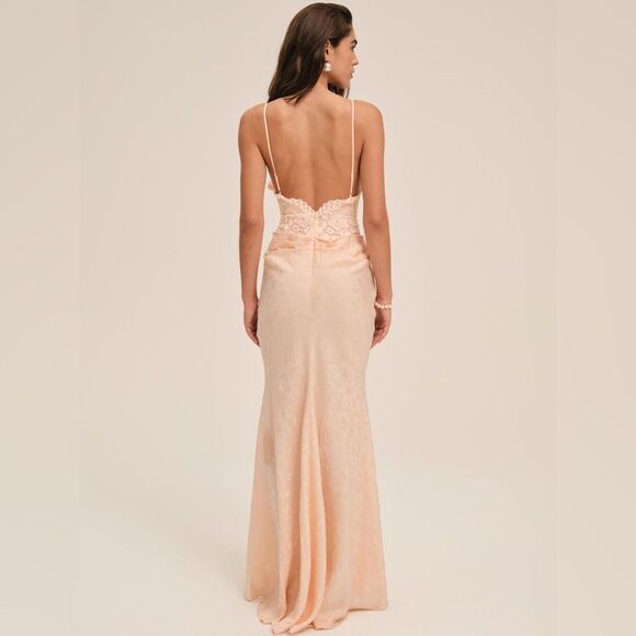 NWT women’s FOR LOVE & LEMONS X ANTHROPOLOGIE Karissa peach pink gown size 4 - Picture 2 of 11